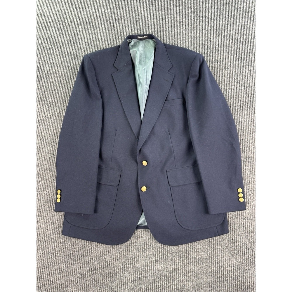 Vintage Stafford Blazer 43 R Blue Wool Premium University Golden Button Logo USA